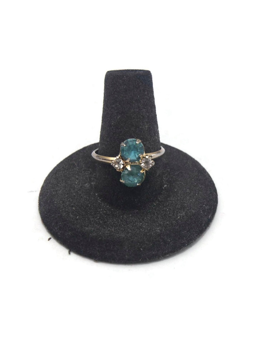 Vintage Silver Tone, Blue and Clear Glass Ring, Size 8 Adjustable Ring.